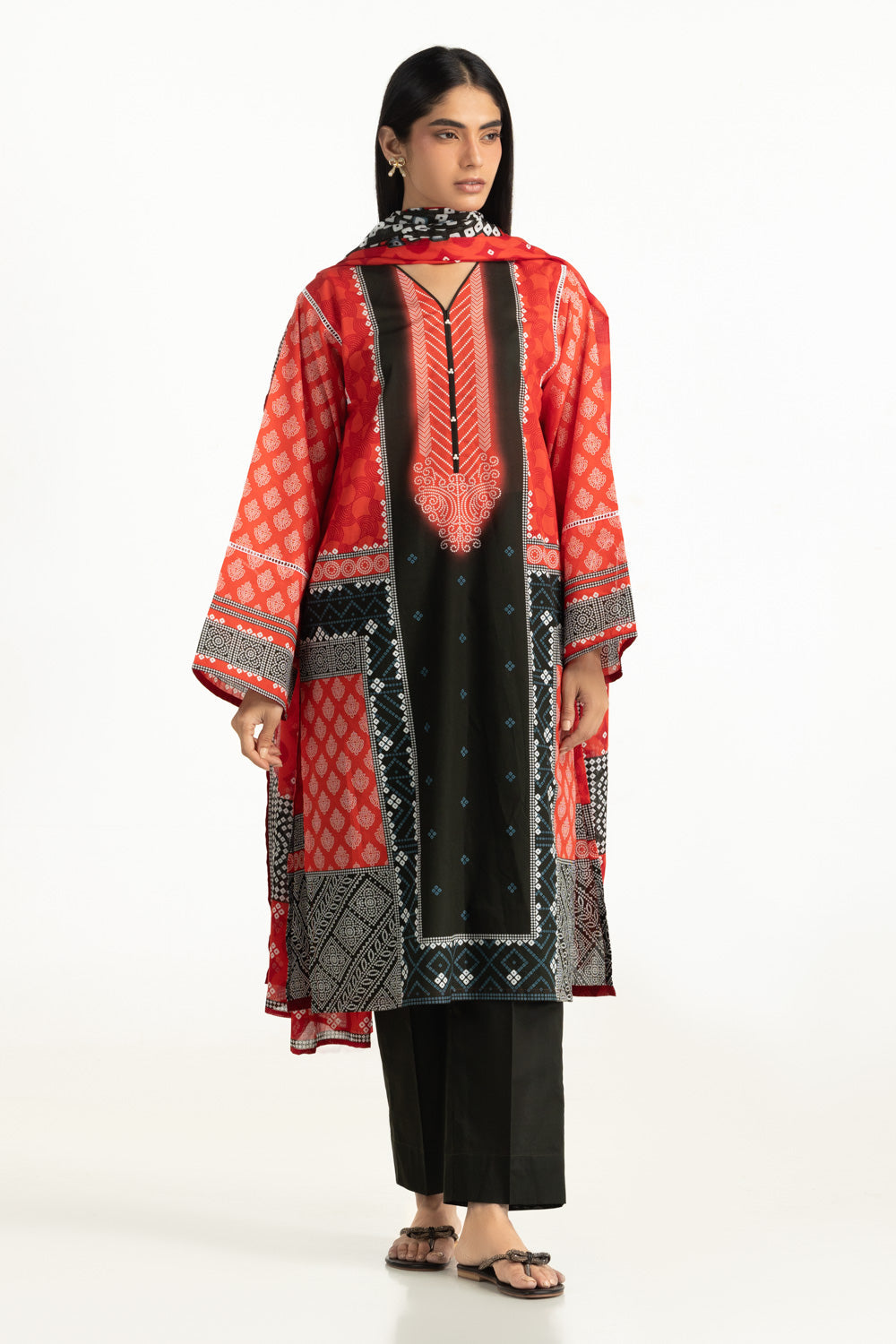 Printed Lawn Red Stitched Suit - Gul Ahmed