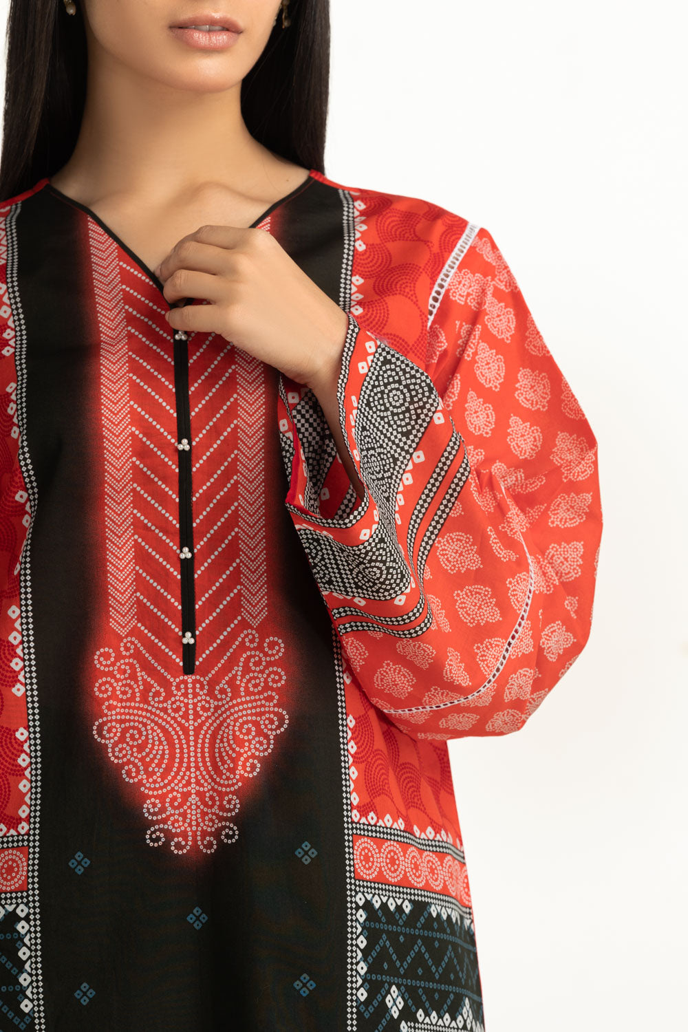 Printed Lawn Red Stitched Suit - Gul Ahmed