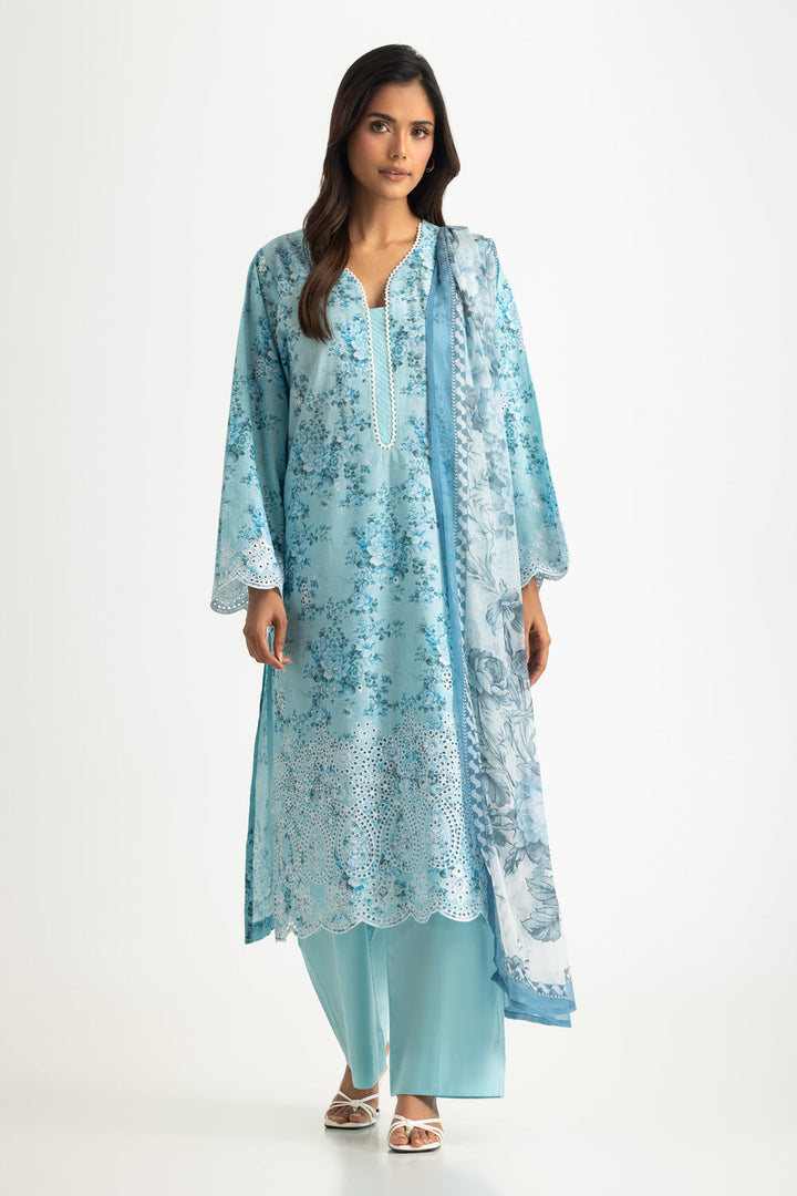 Lawn Printed Sky Blue Stitched Suit - Gul Ahmed