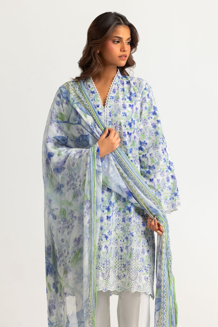 Lawn Printed Light Blue Stitched Suit - Gul Ahmed