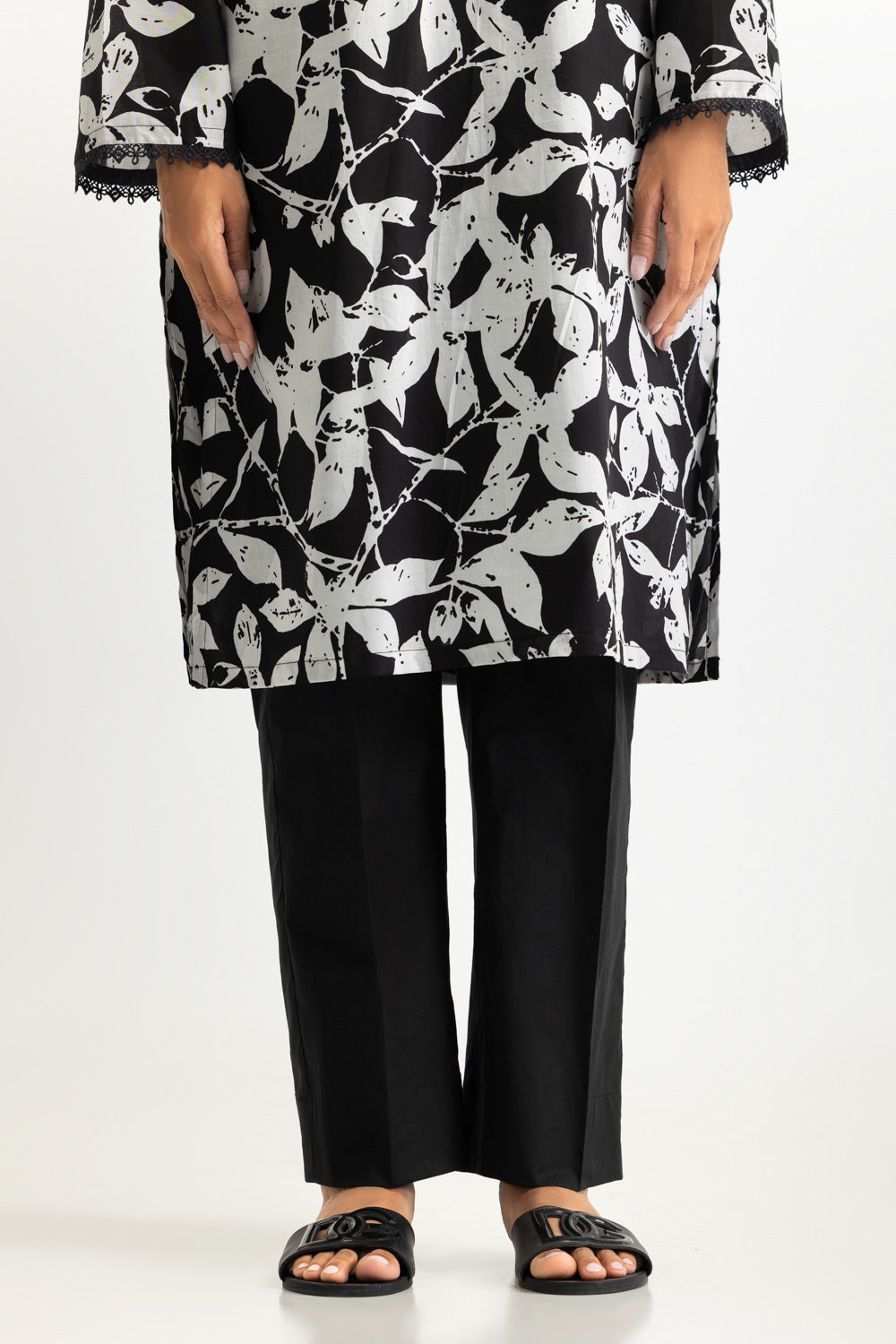 Lawn Printed Black & White Stitched Suit - Gul Ahmed