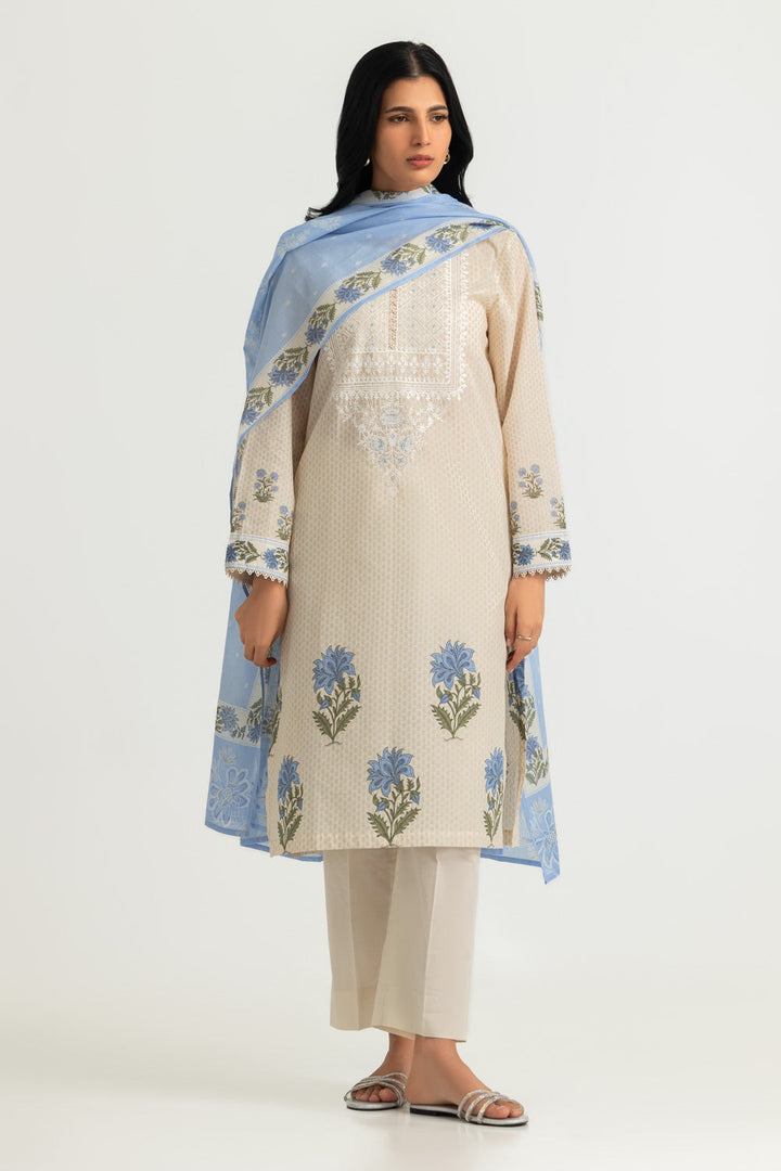 Lawn Printed Beige Stitched Suit - Gul Ahmed