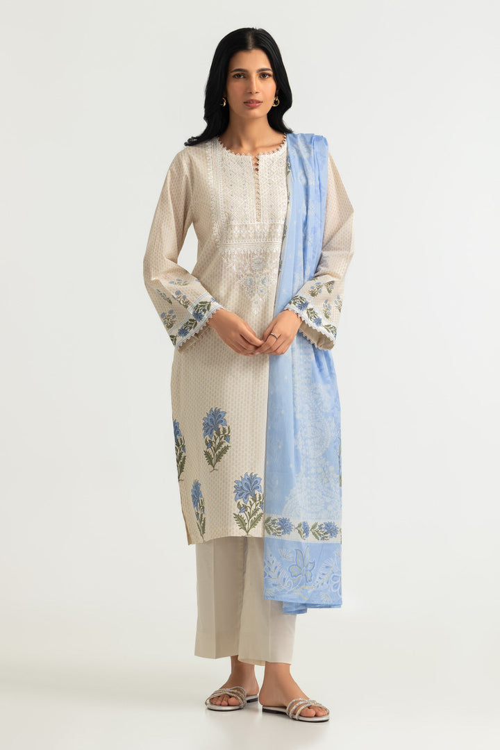 Lawn Printed Beige Stitched Suit - Gul Ahmed
