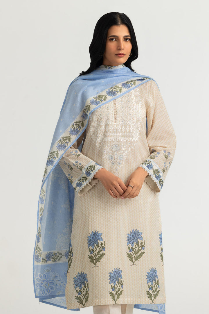 Lawn Printed Beige Stitched Suit - Gul Ahmed