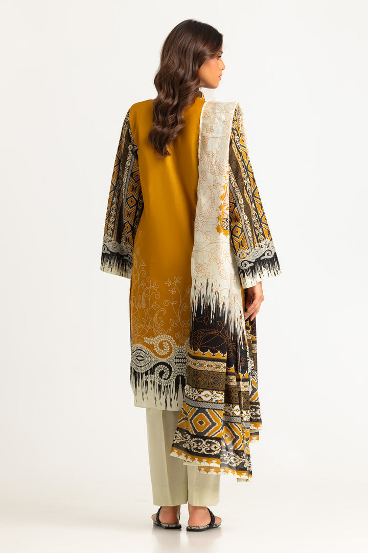 Lawn Printed Mustard Stitched Suit - Gul Ahmed