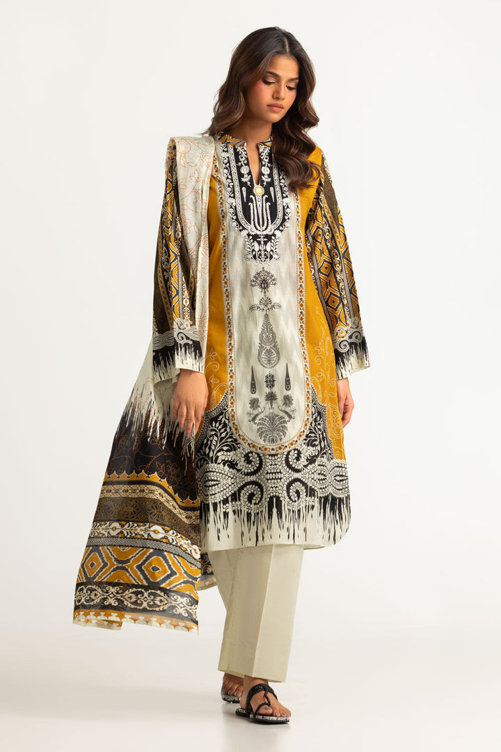 Lawn Printed Mustard Stitched Suit - Gul Ahmed