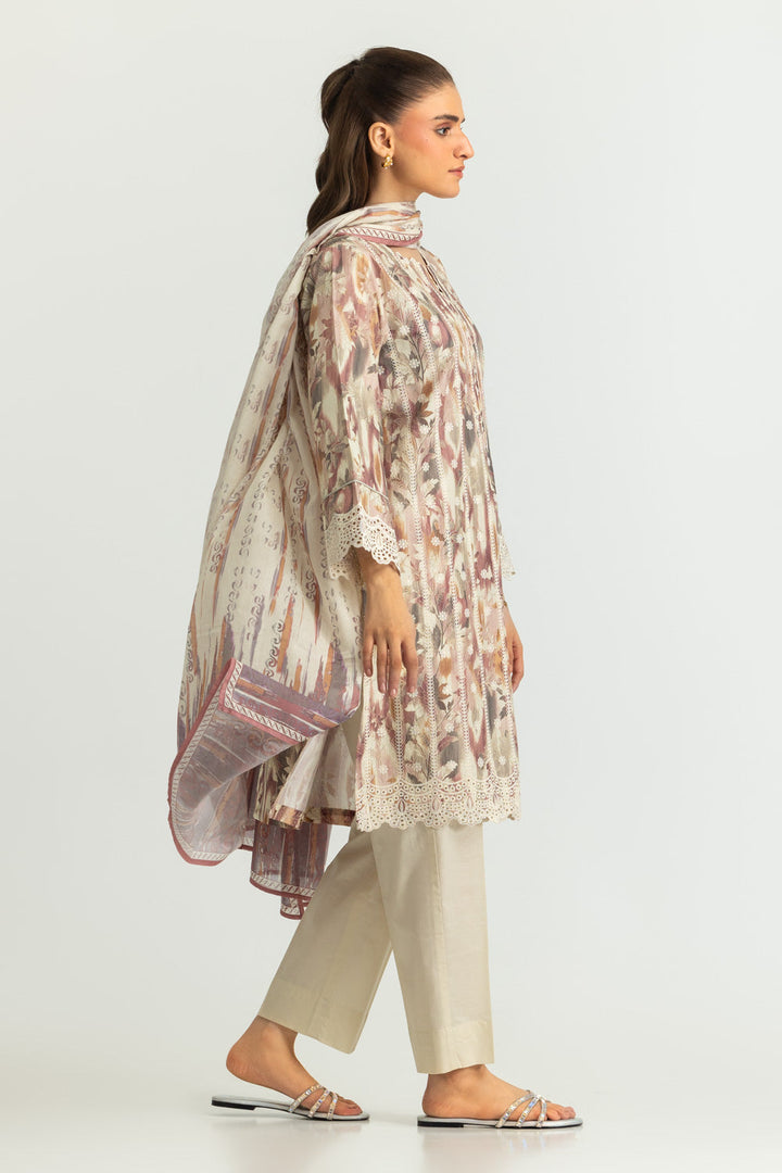 Lawn Printed Beige Stitched Suit - Gul Ahmed