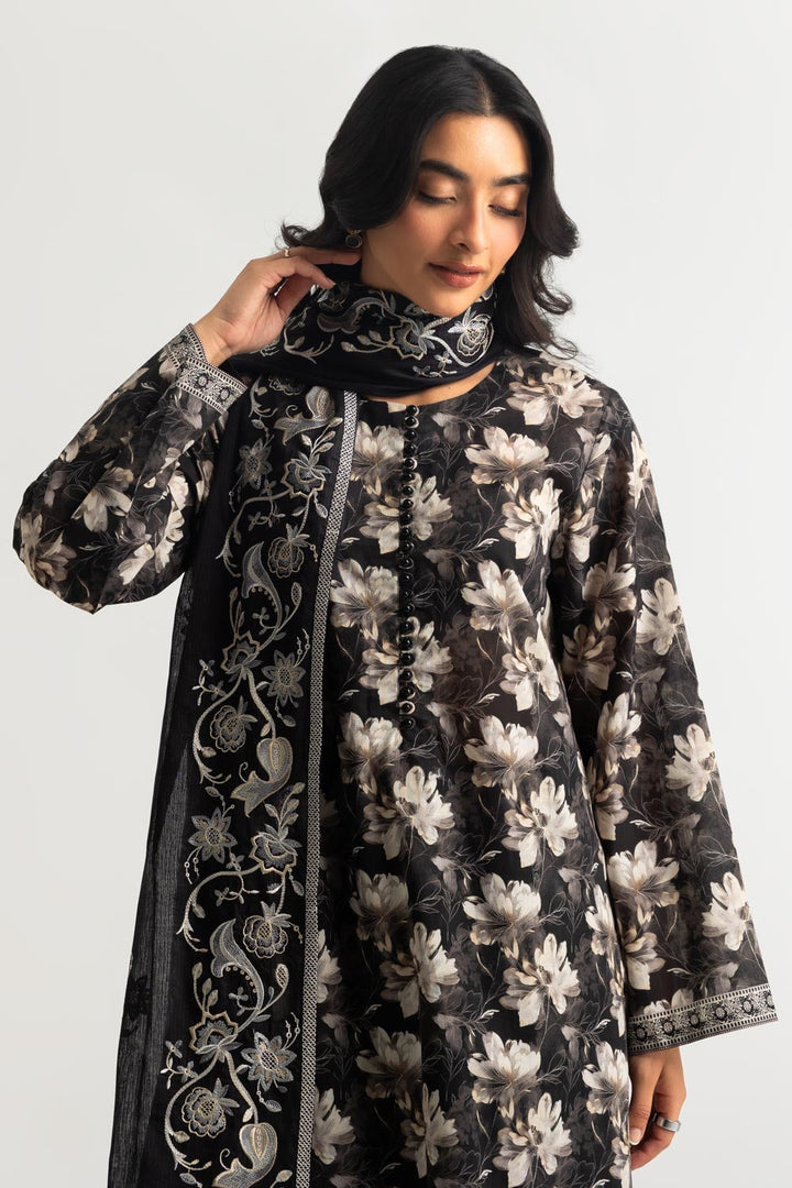 Lawn Printed Black Stitched Suit - Gul Ahmed