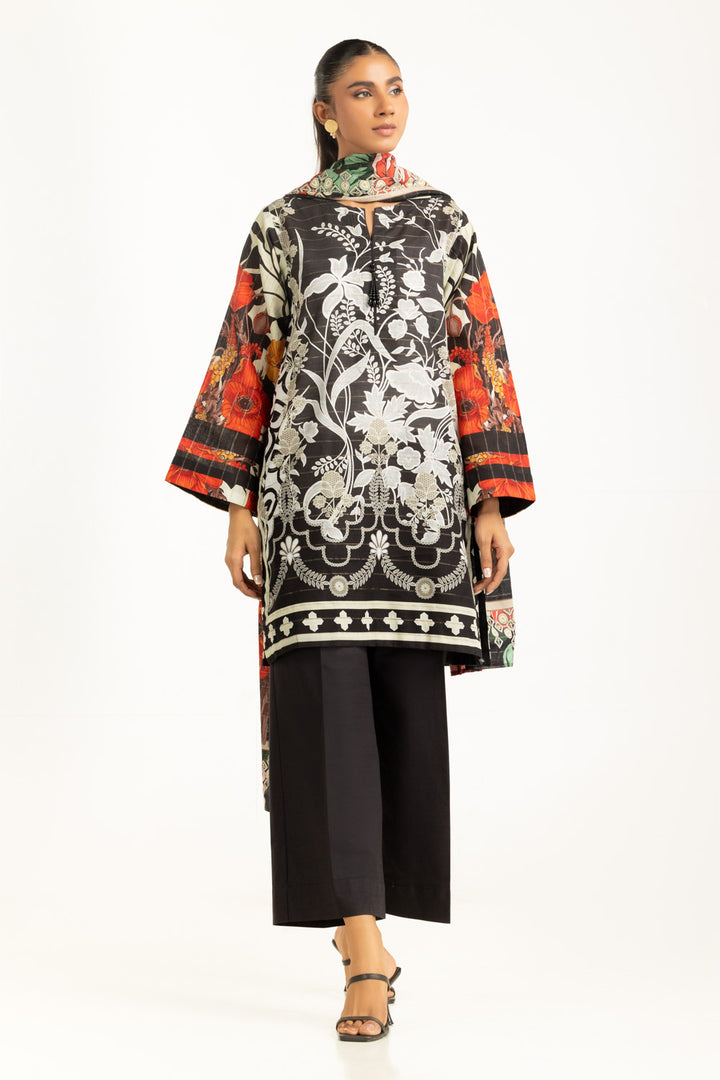Khaddar Printed Black Stitched Suit - Gul Ahmed