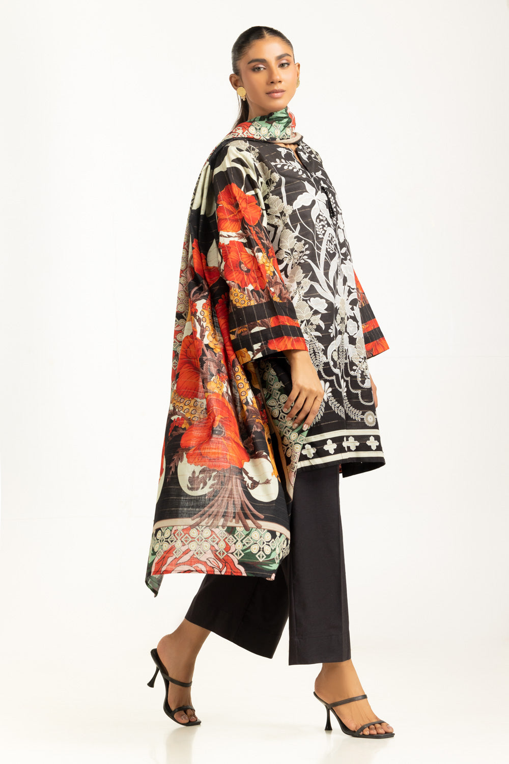 Khaddar Printed Black Stitched Suit - Gul Ahmed
