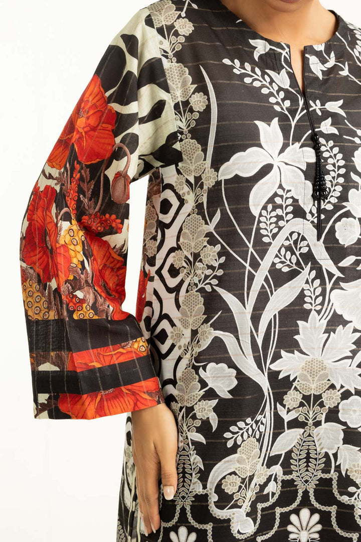 Khaddar Printed Black Stitched Suit - Gul Ahmed