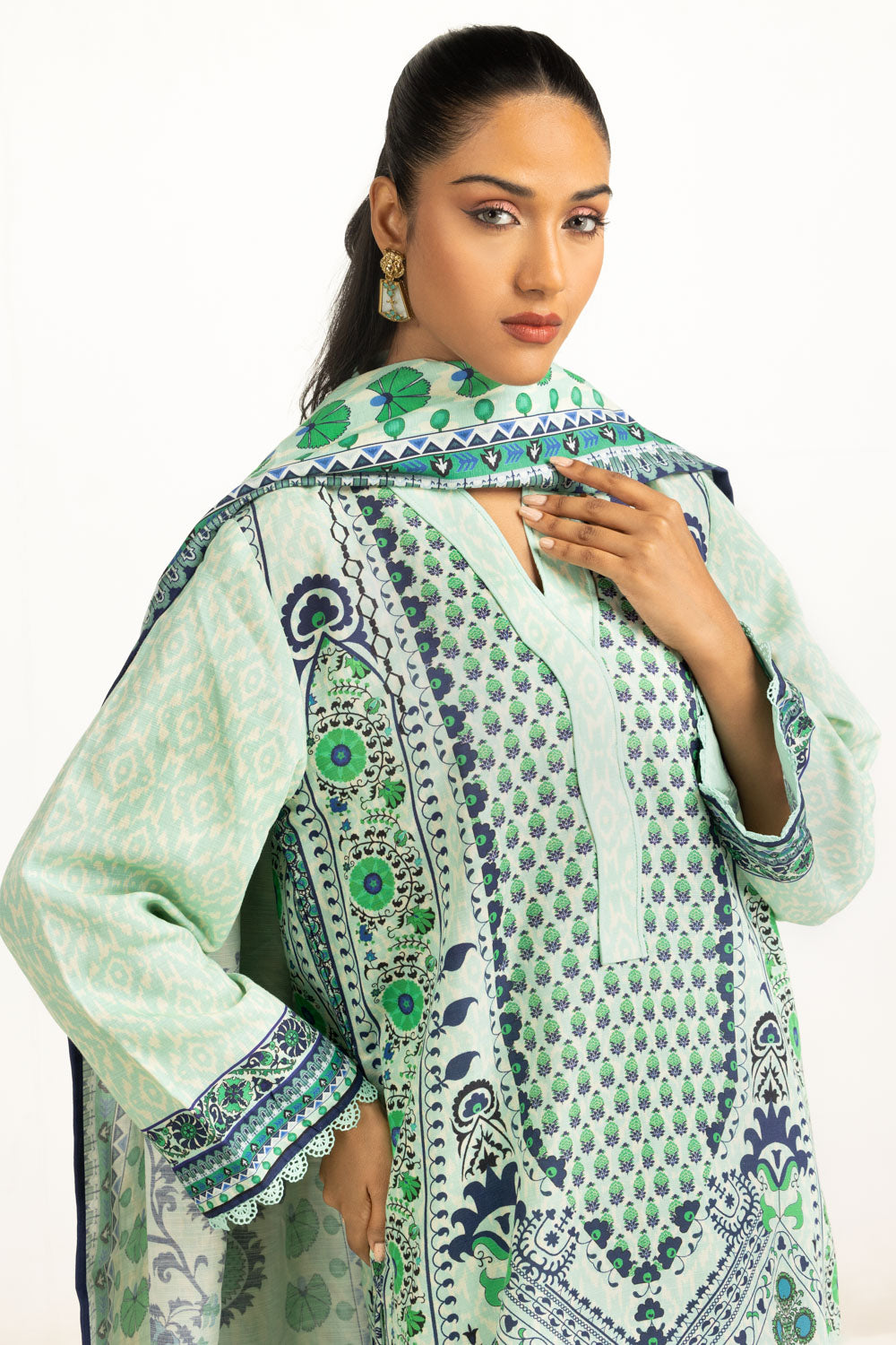 Viscose Khaddar Printed Light Green Stitched Suit - Gul Ahmed
