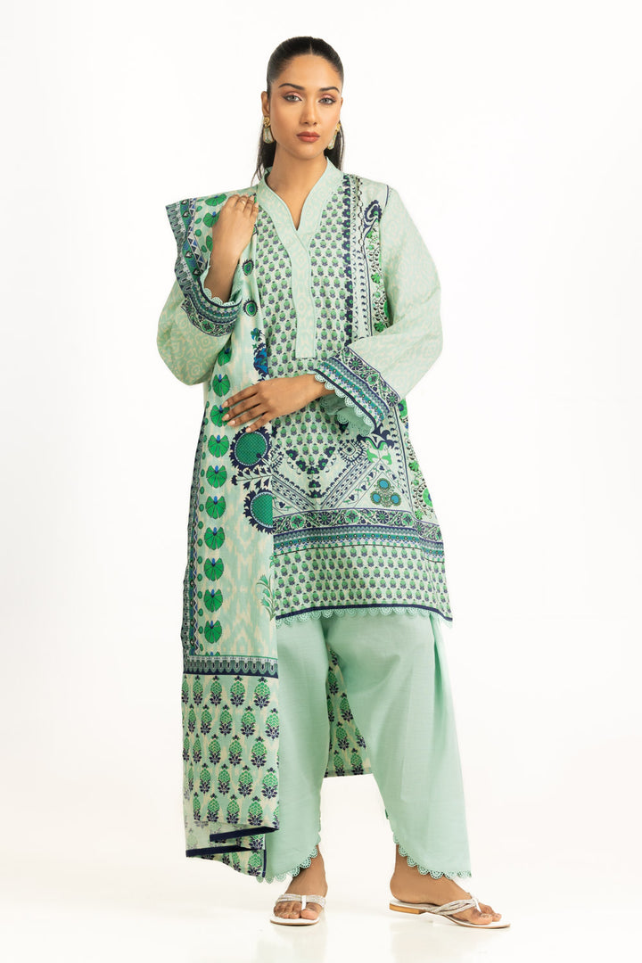 Viscose Khaddar Printed Light Green Stitched Suit - Gul Ahmed