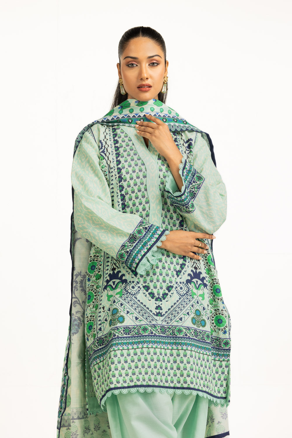 Viscose Khaddar Printed Light Green Stitched Suit - Gul Ahmed