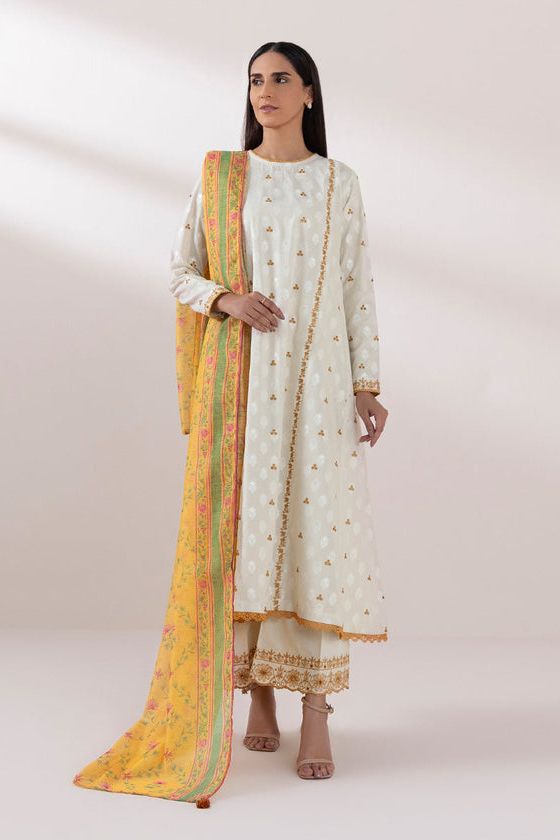 Embroidered Cambric Off White Stitched Suit - Sapphire