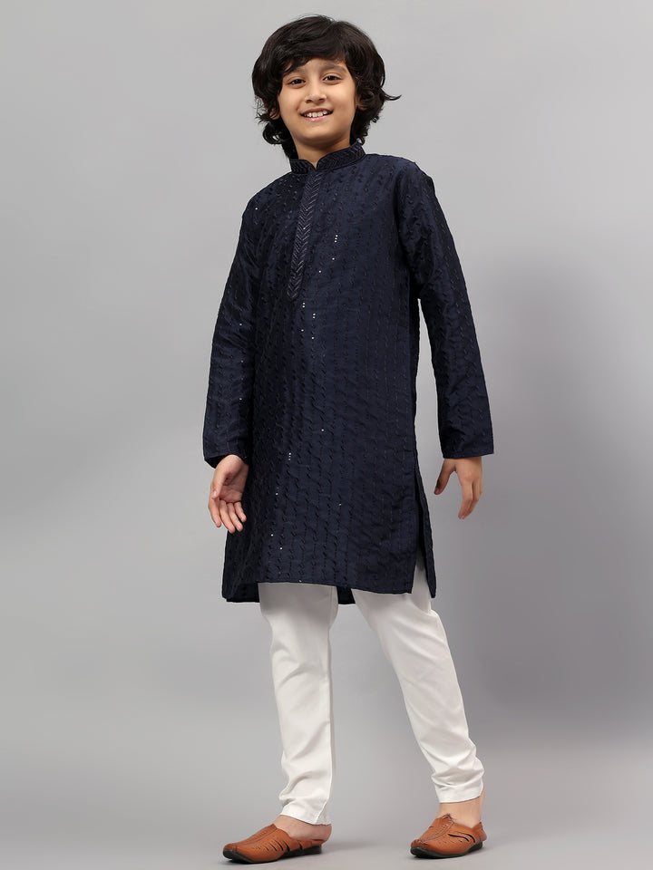 Polyester Viscose Navy Blue Kurta Trouser - Jiah