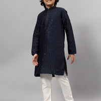 Polyester Viscose Navy Blue Kurta Trouser - Jiah