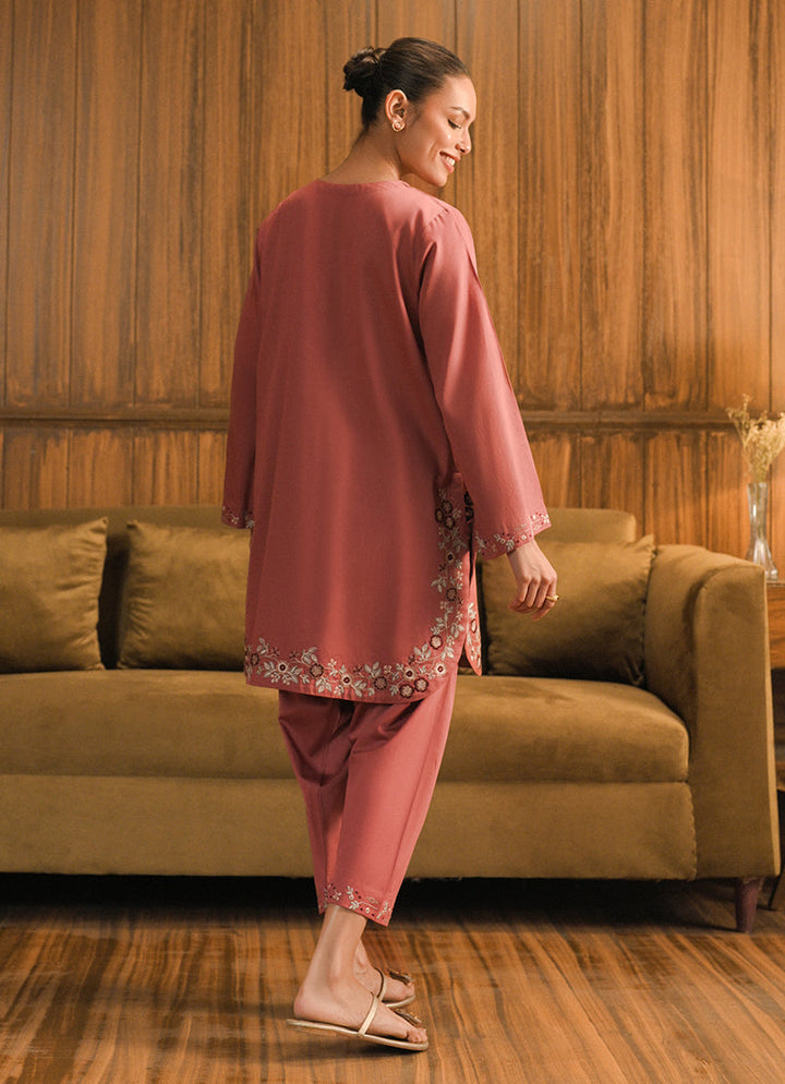 Cotton Satin Pink Stitched Suit - Image