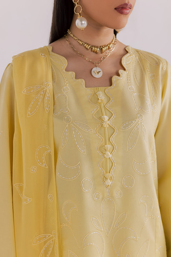 Embroidered Lawn Yellow Stitched Suit - Nureh