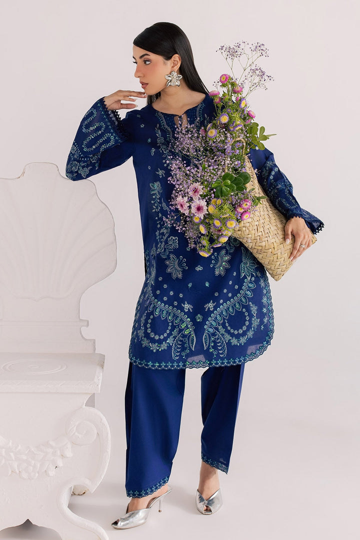 Embroidered Lawn Blue Stitched Suit - Nureh