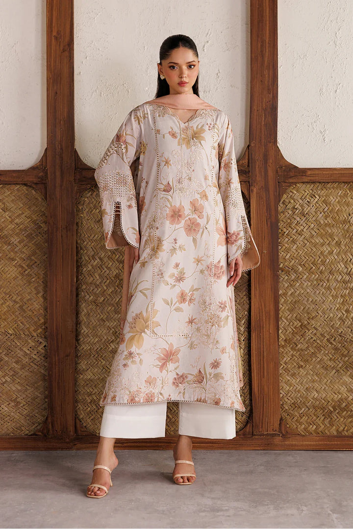 Embroidered Lawn Dusty Peach Stitched Suit - Iznik