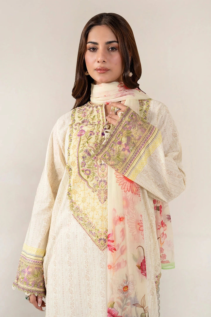 Embroidered Lawn Beige Stitched Suit - Khas