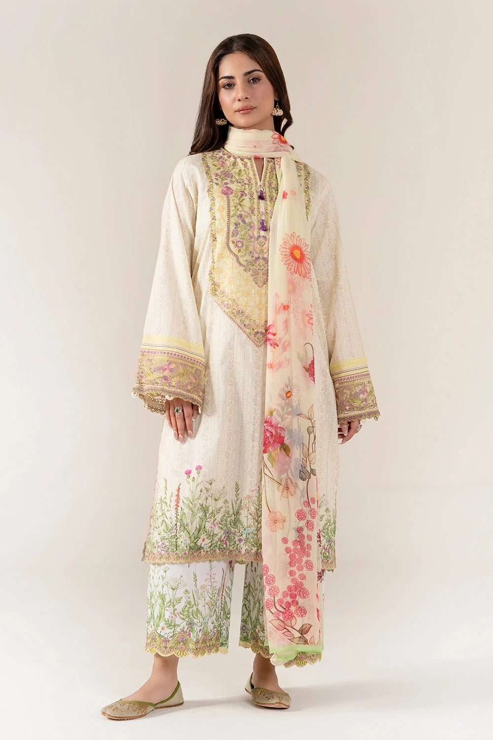 Embroidered Lawn Beige Stitched Suit - Khas
