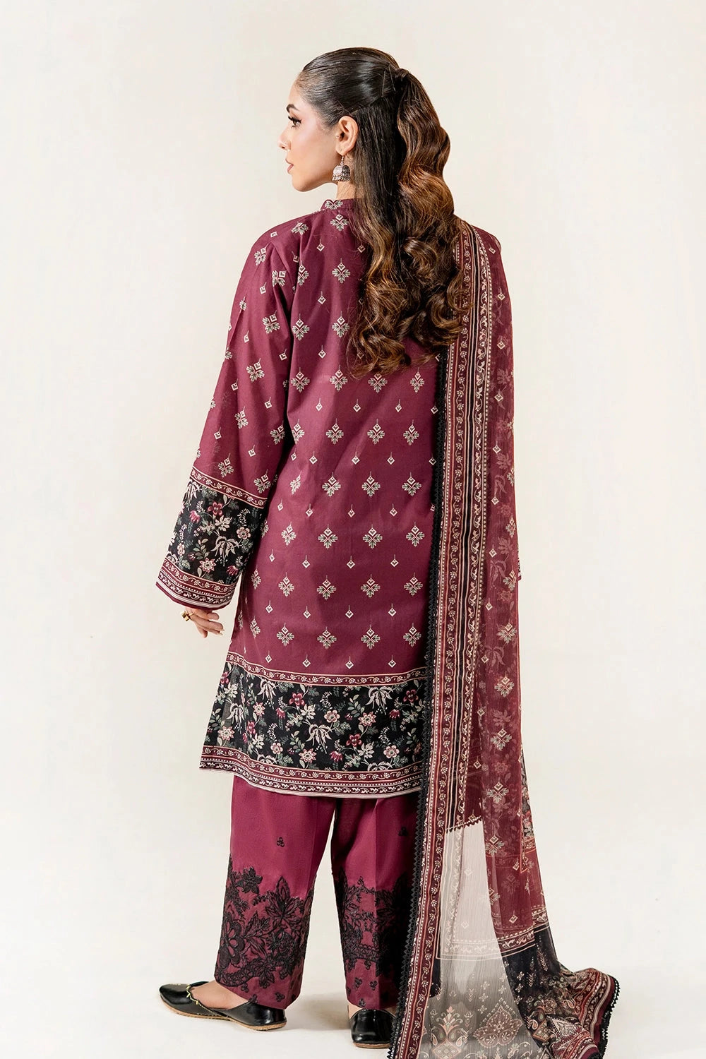 Embroidered Lawn Persian Plum Stitched Suit - Khas