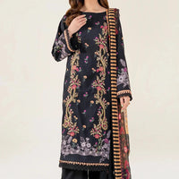Embroidered Lawn Black Stitched Suit - Khas