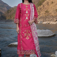Embroidered Printed Lawn Hot Pink Stitched Suit - Khas