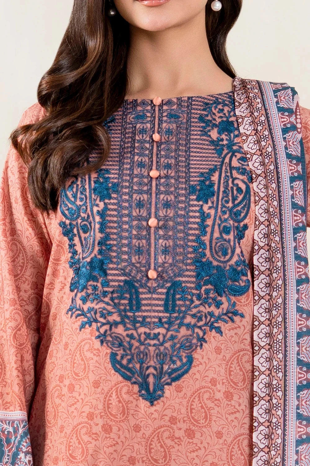 Embroidered Lawn Sand Stitched Suit - Khas