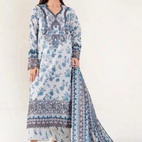 Embroidered Lawn Grey Blue Mix Stitched Suit - Khas