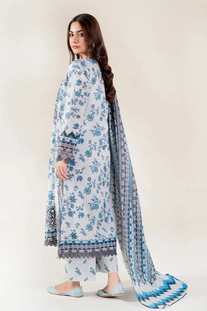 Embroidered Lawn Grey Blue Mix Stitched Suit - Khas