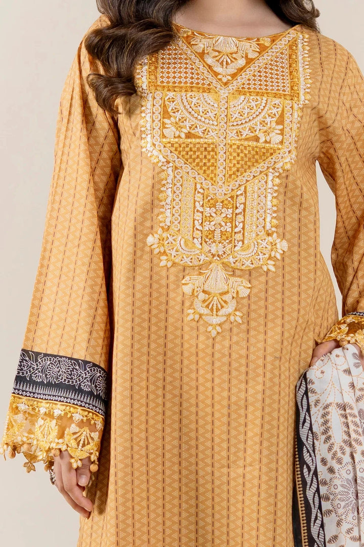 Embroidered Lawn Mustard Stitched Suit - Khas