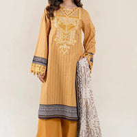 Embroidered Lawn Mustard Stitched Suit - Khas
