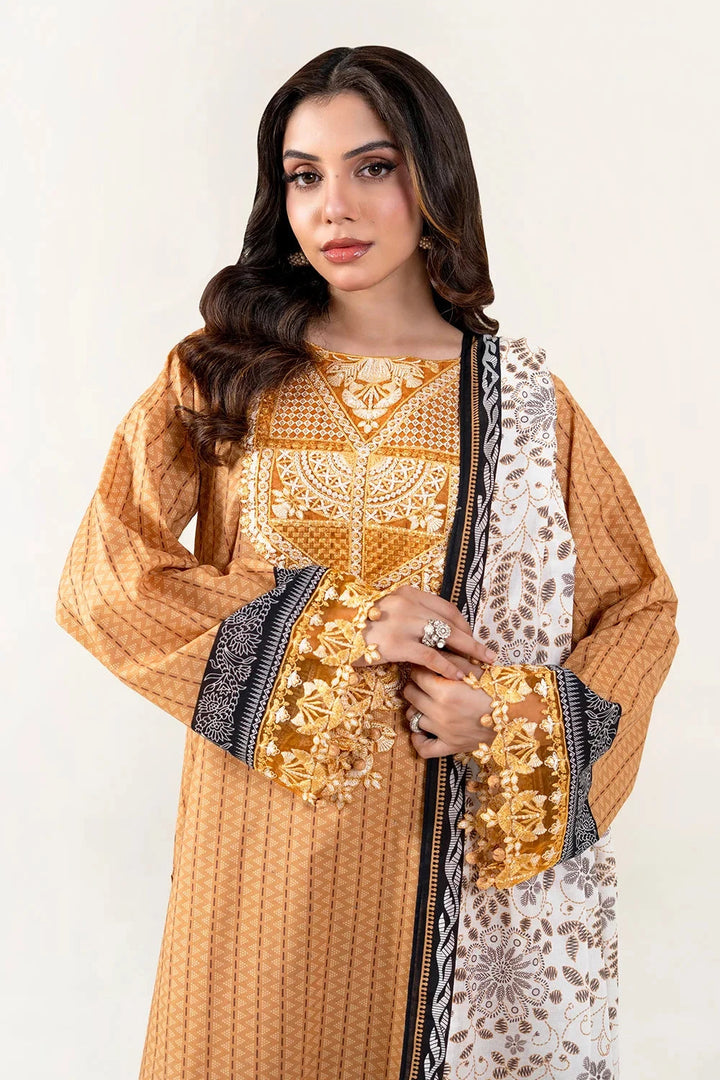 Embroidered Lawn Mustard Stitched Suit - Khas