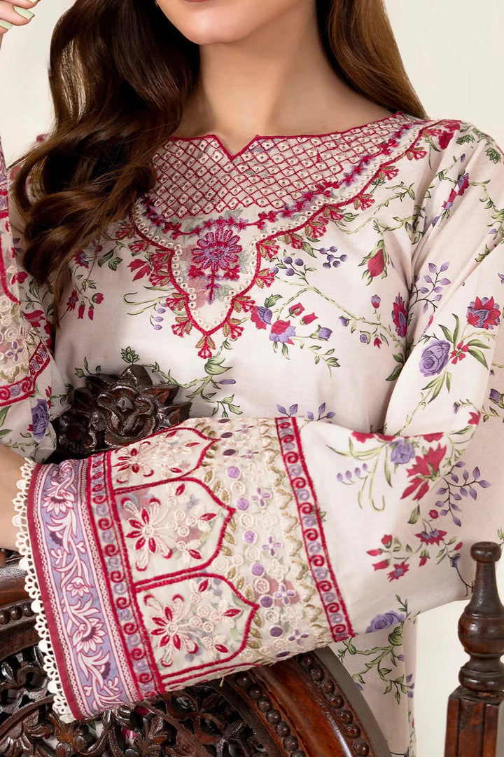 Embroidered Lawn Floral Ivory Stitched Suit - Khas