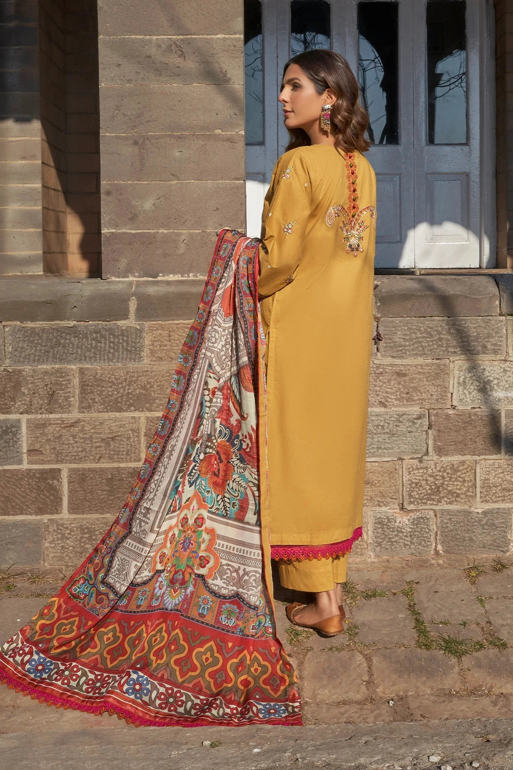 Printed Lawn Mustard Stitched Suit - Khas