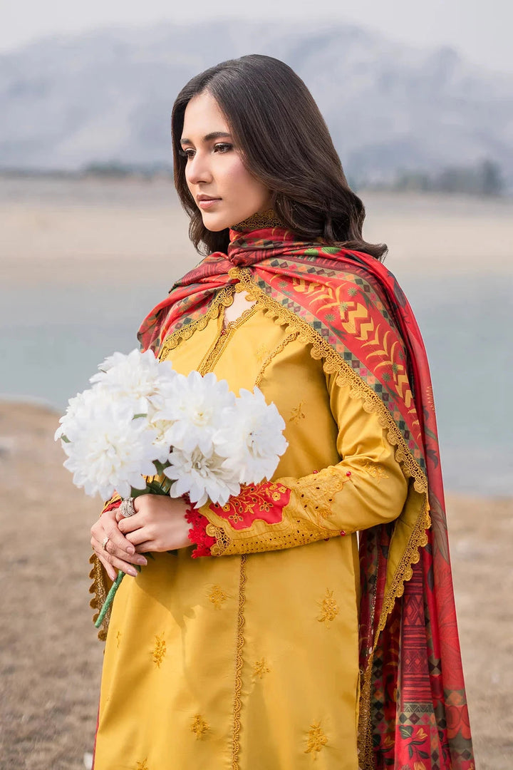 Embroidered Lawn Mustard Yellow Stitched Suit - Khas