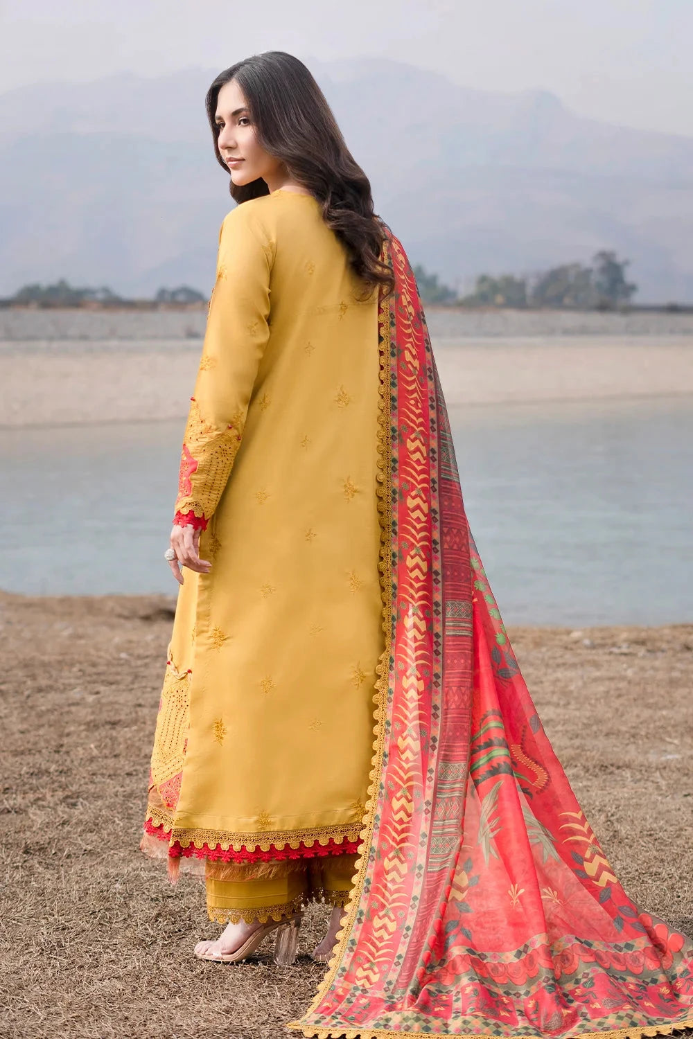 Embroidered Lawn Mustard Yellow Stitched Suit - Khas