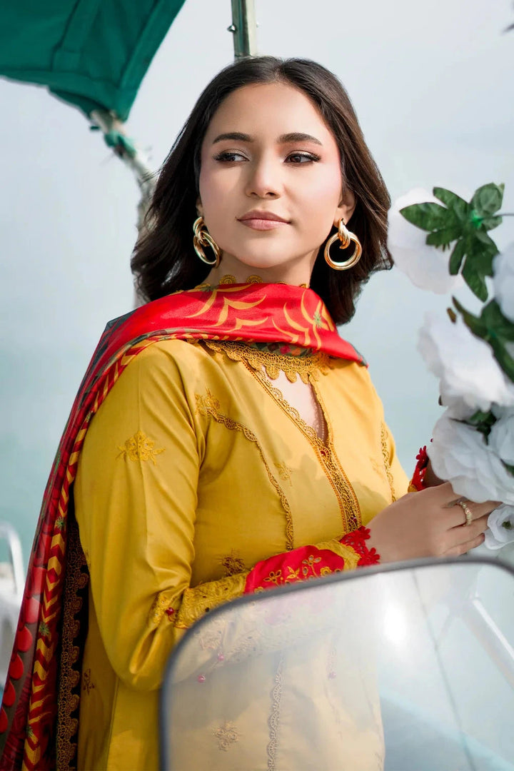 Embroidered Lawn Mustard Yellow Stitched Suit - Khas