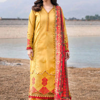 Embroidered Lawn Mustard Yellow Stitched Suit - Khas