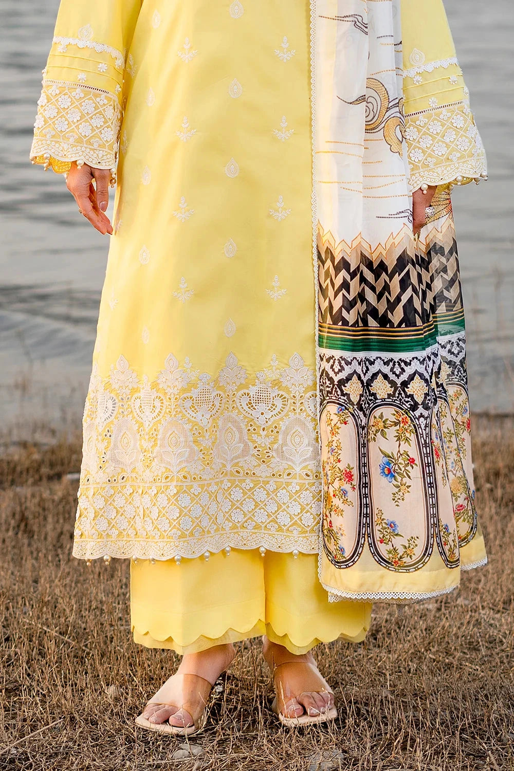 Embroidered Lawn Lime Yellow Stitched Suit - Khas