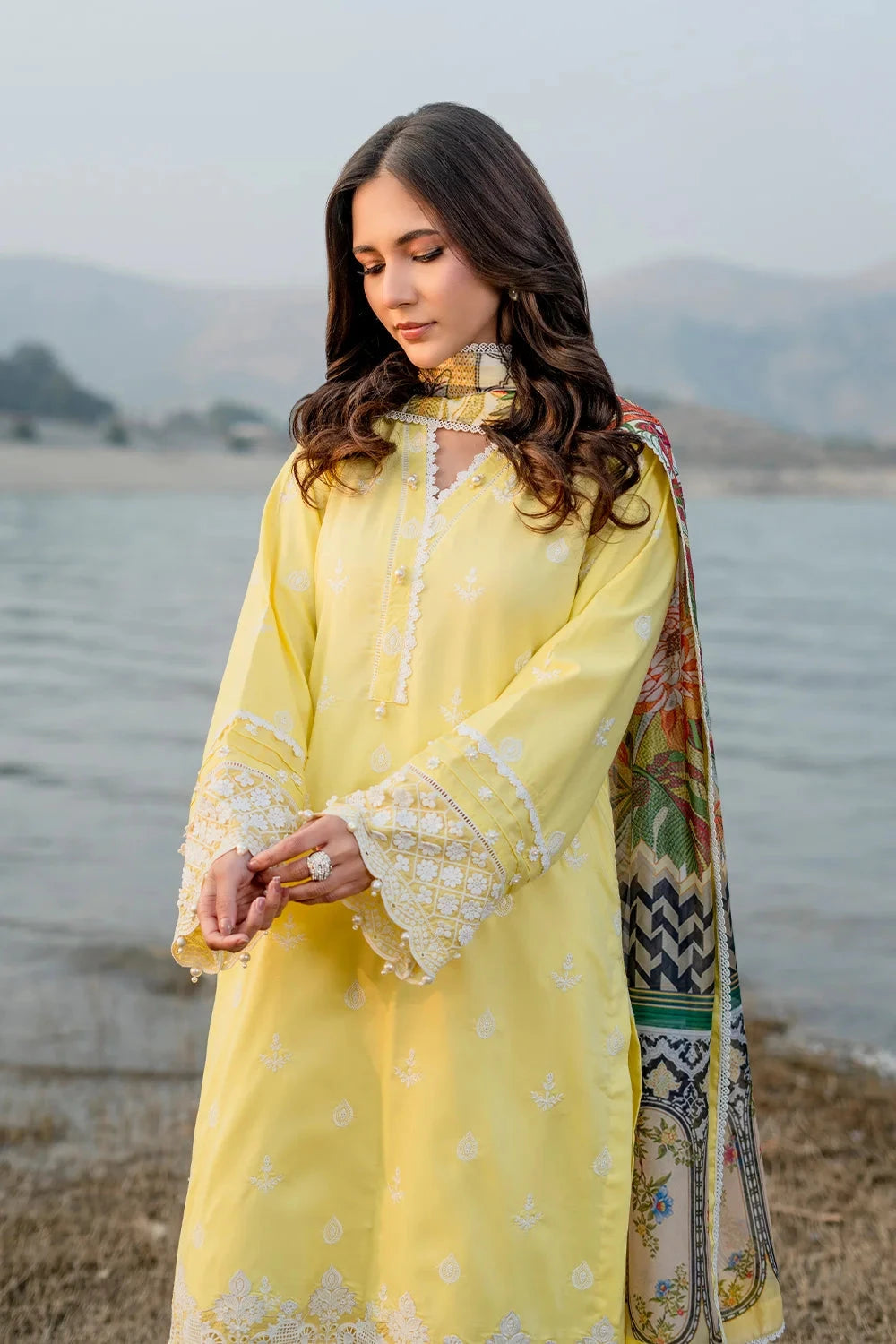 Embroidered Lawn Lime Yellow Stitched Suit - Khas
