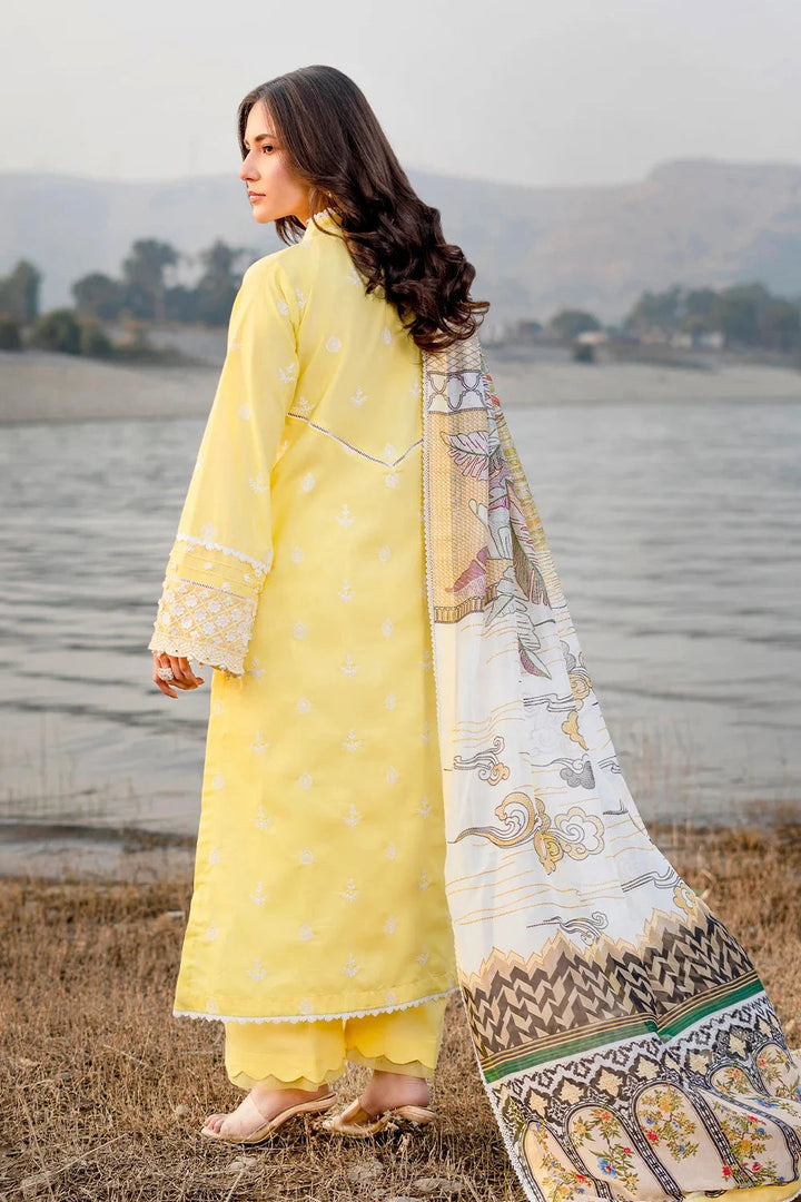Embroidered Lawn Lime Yellow Stitched Suit - Khas