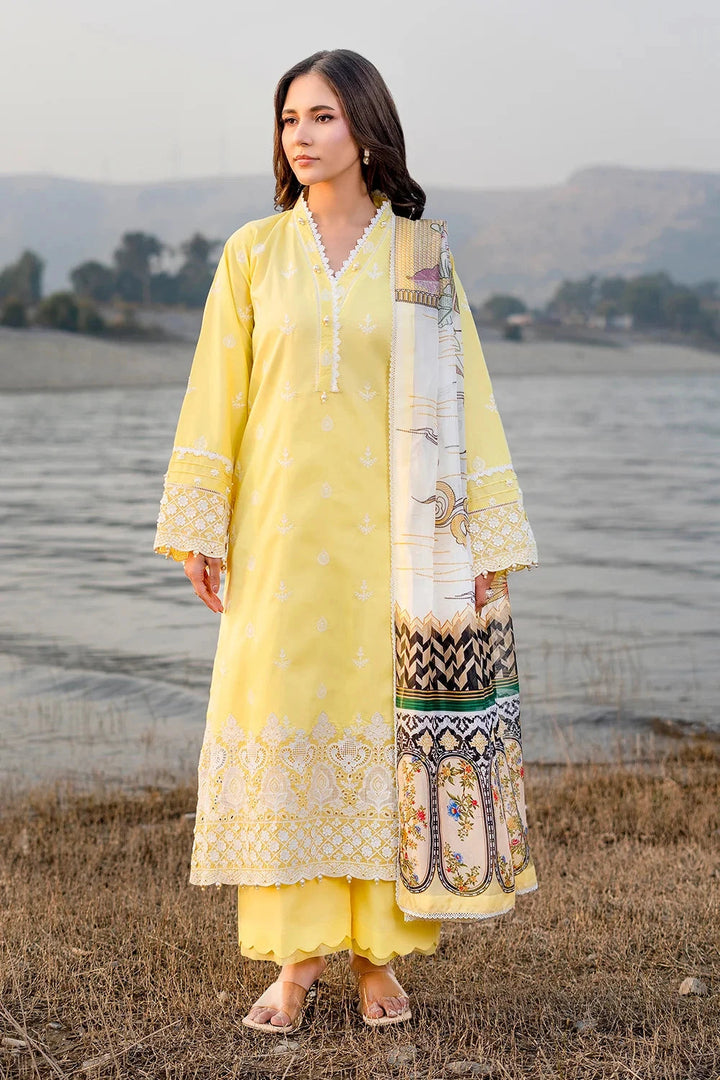 Embroidered Lawn Lime Yellow Stitched Suit - Khas