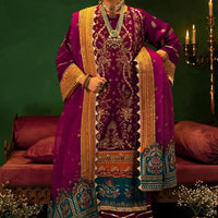 Embroidered Cotton Net Magenta Stitched Suit - Meherbano by Khas