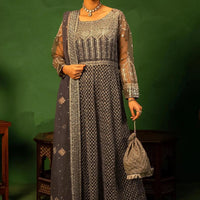 Embroidered Net Grey Stitched Suit - Meherbano by Khas