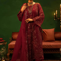 Embroidered Fancy Organza Red Stitched Suit - Meherbano by Khas
