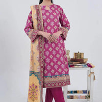 Printed Linen Pink Stitched Suit - Khas